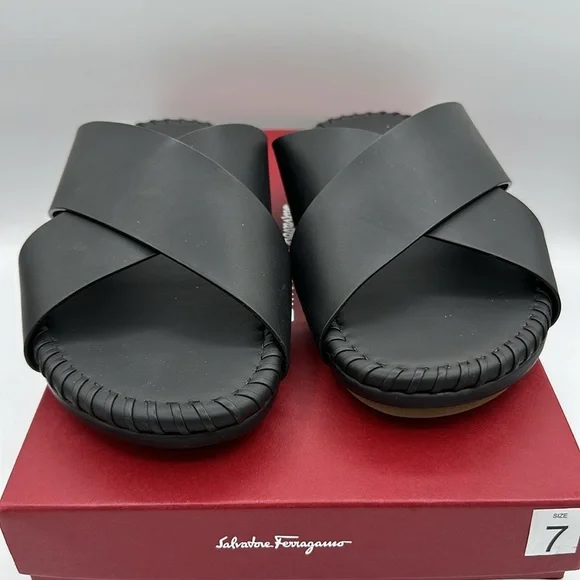 Salvatore Ferragamo Sander Black Leather Slide Sandal Men
